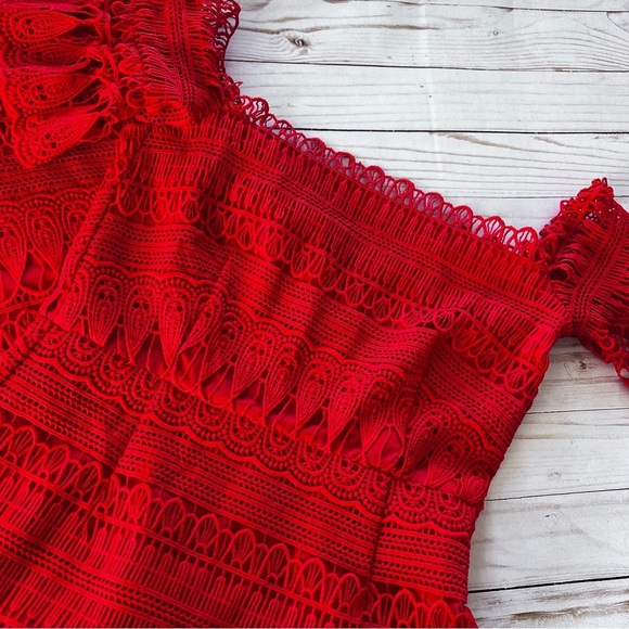 EUC Saylor for Free People Mariah Lace Off Shoulder Dress Red size Small - Picture 8 of 16
